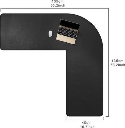 Mydours 53"x53"x16" L Shaped Office Mat, Full Desk Mouse Pad for Large L Shaped Gaming Desk Cover, Dual-Sided PU Leather Pad, Corner Mat for Home & Executive Office Desks, Black