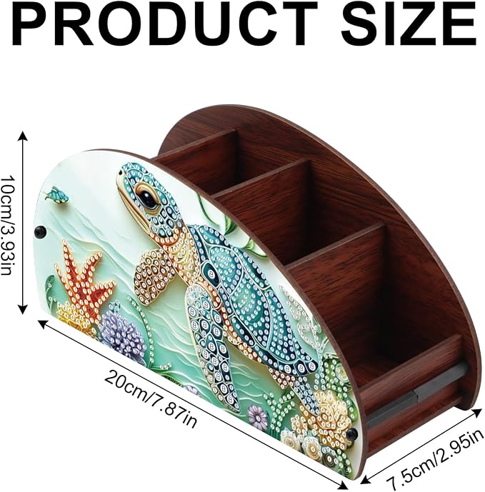 DIY Diamond Painting Storage Box, Sea Turtle Design 5D Rhinestone Diamond Art Case Multi-Compartment Wooden Tabletop Organizer for TV AC Remotes Makeup Brushes Pens Desktop Craft Storage