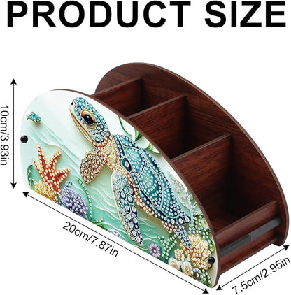 DIY Diamond Painting Storage Box, Sea Turtle Design 5D Rhinestone Diamond Art Case Multi-Compartment Wooden Tabletop Organizer for TV AC Remotes Makeup Brushes Pens Desktop Craft Storage