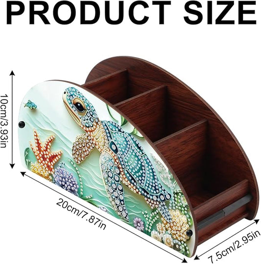 DIY Diamond Painting Storage Box, Sea Turtle Design 5D Rhinestone Diamond Art Case Multi-Compartment Wooden Tabletop Organizer for TV AC Remotes Makeup Brushes Pens Desktop Craft Storage