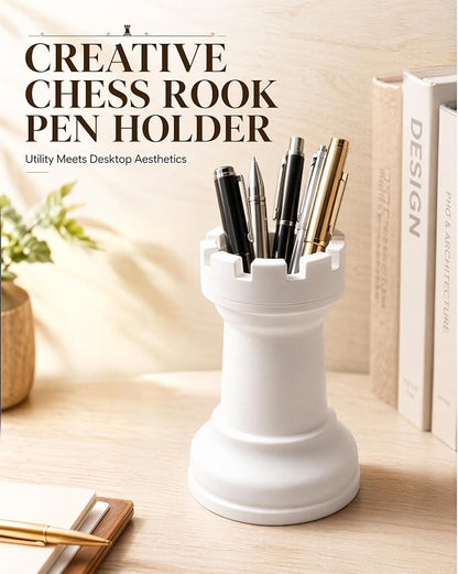 Chess Rook Pen Holder, 3D Printed Chess Piece Desk Organizer for Home Office Decor, Black (White)