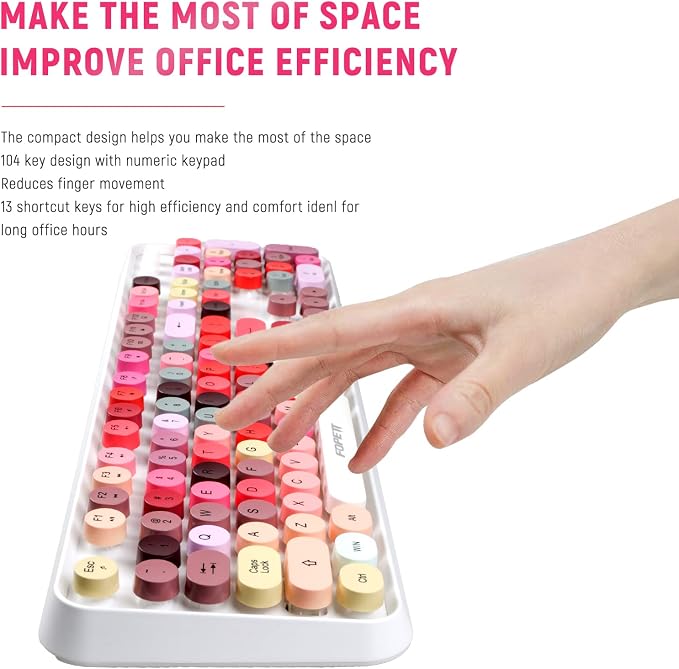 Wireless Keyboard and Mouse Combo - Cute Colorful Keyboard and Mouse, Retro Typewriter Keyboard with 2.4GHz Plug & Play, for Windows 11/10/7, Laptop, PC (White Color)