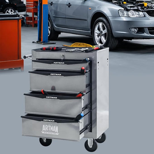 RYH 4-7 Drawers Rolling Tool Chest & Tool Box on Wheels | Heavy Duty Metal Cart with Ball Bearing Drawers | Fits US General Tool Box for Garage Storage (Silver, 4 Drawers（30.5" H × 20.9" W × 13" D)