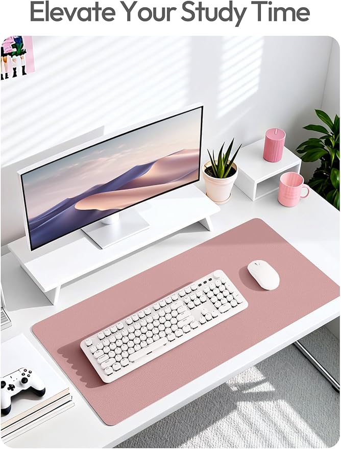 YSAGi Leather Desk Protector, Office Mat, Large Mouse Mat, Non-Slip PU Leather Blotter, Laptop Desk Mat, Waterproof Writing Pad for Office and Home(Pale Mauve, 63" x 17.2")