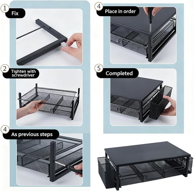 Desk Organizer and Accessories, 2-Tier Computer Monitor Stand Riser with Drawer and 2 Pen Holders, Laptop Stand, Office Desk Accessories for Office Supplies, Printer Desktop Organizer,Black
