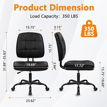 CLATINA Home Office Chair No Arms with Wheels, Armless Small Leather Ergonomic Low Back Desk Chairs Adjustable Height 360° Swivel Rolling Computer Task Chair for Work Conference Room, Black, 8 Pack