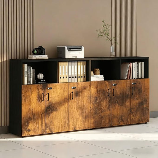 File Cabinet with Password Lock, Wood Lateral Filing Cabinet for Letter/A4 Files, 3 Drawer with Door, Printer Stand with Open Shelves for Home Office