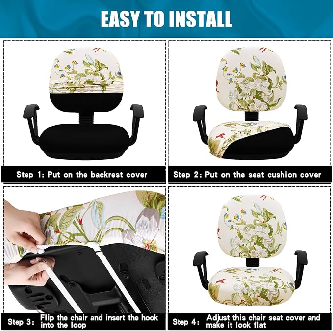 Smiry Stretch Printed Office Computer Chair Covers, Universal Washable Removable Desk Rotating Chair Slipcovers Protector, Seat + Backrest Cover - Beige and Green