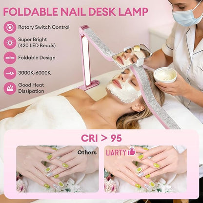 Arch Half Moon Light: Professional 34 inch 420 LED Beads - Nail Lamp for Desk Adjustable Brightness 3 Color Temperature - Foldable Nail Tech Light for Manicure Crafting (Rose)