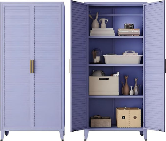 61" Tall Metal Pantry Cabinet with Lock and 3 Adjustable Shelves,Freestanding Heavy Duty steel Storage Locker,Purple Metal Cabinets for Kitchen,Living Room,Laundry,Garage,61" H X 27.6" W X 13.8" D