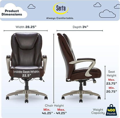 Serta® Smart Layers™ Hensley Big & Tall Ergonomic Bonded Leather High-Back Office Chair, Roasted Chestnut/Satin Nickel