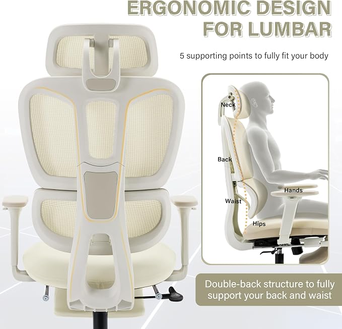Ergonomic Mesh Office Chair with Retractable Footrest - High Back Computer Chair, Lumbar Support, Adjustable Armrest and Headrest, Durable Base - Multifunctional Home Office Desk Chair for Adults