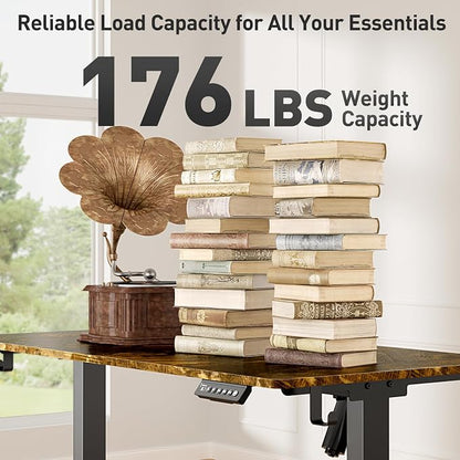 48x24 in Electric Standing Desk,Adjustable Height with Wheels,Brown | Spliced Desktop,27.9"–46.8" Height Range,4 Memory Presets,Lockable Wheels,Headphone Hook,Sit Stand Desk,Home Office