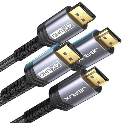 4K DisplayPort to HDMI Cable Adapter 2Pack 6.6FT, JSAUX DP to HDMI Male UHD 4K@30Hz/2K@60/1080P@120 Nylon Braided Uni-Directional HDTV Cord for Dell, Monitor, Projector, Desktop, AMD, NVIDIA,Lenovo,HP
