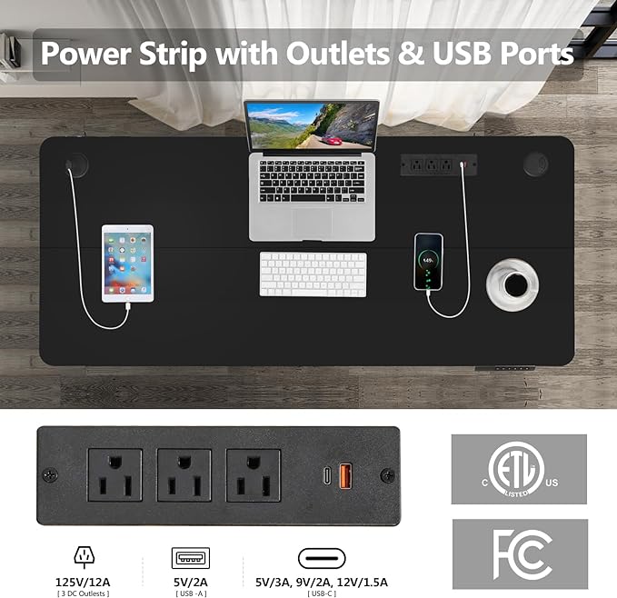 farexon arexon Electric Standing Desk 63 x 24In with Power Outlets, Rolling Stand up Desk with Oversized Mouse Pad, 2 USB Ports & 3 Power Outlets, 4 Casters, 4 Preset Heights Easy to Set（Black