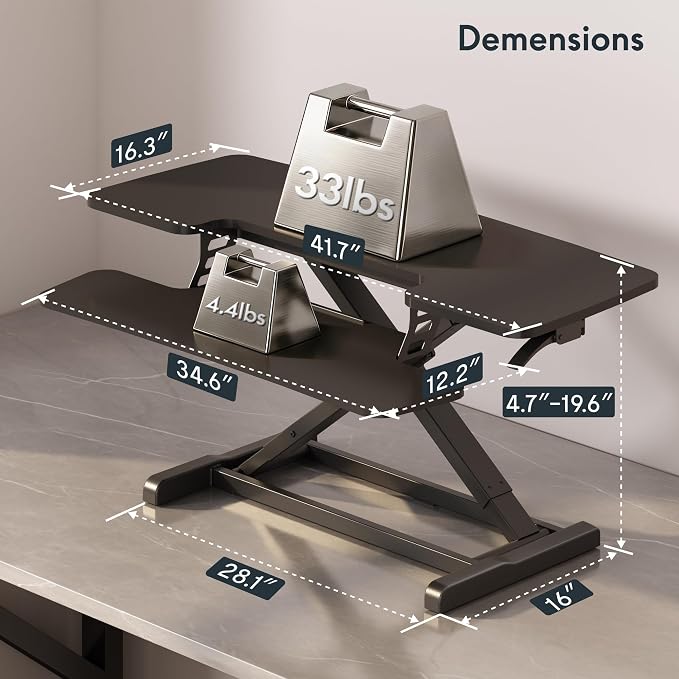 FLEXISPOT Standing Desk Converter 42", Extra Large Ergonomic Height Adjustable Sit Stand Desk Riser, Spacious Computer Workstation with Wide Keyboard Tray, Black