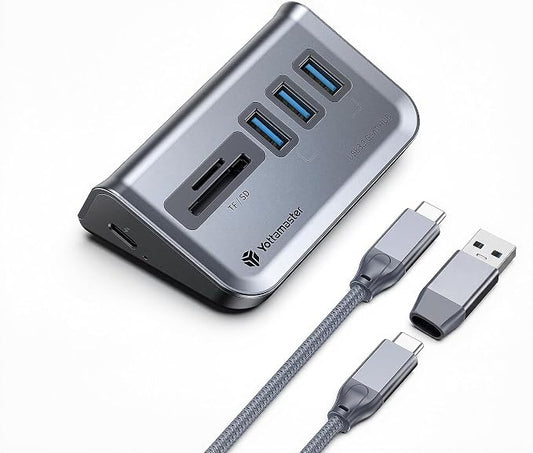 Yottamaster USB Hub with SD Card Reader, Triangle Desktop USB3.0 Hub with 3 USB A 3.0 Ports, TF & SD Card Reader with 1.64ft Cable for PC, Laptop (Not Support Charging)