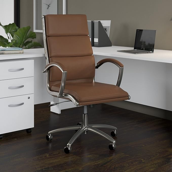 Bush Home Somerset High Back Leather Executive Office Chair in Saddle Tan