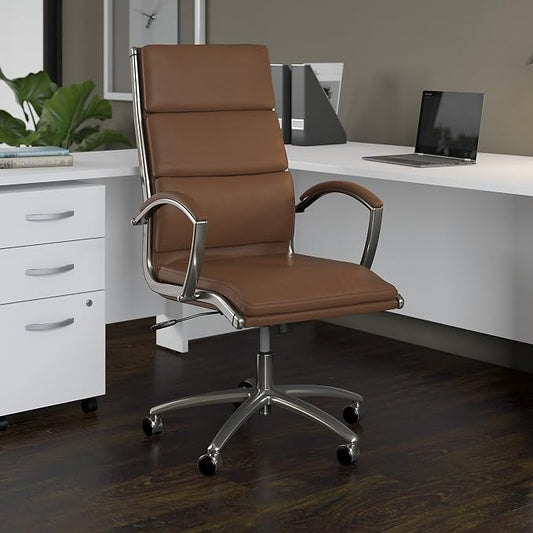 Bush Home Somerset High Back Leather Executive Office Chair in Saddle Tan