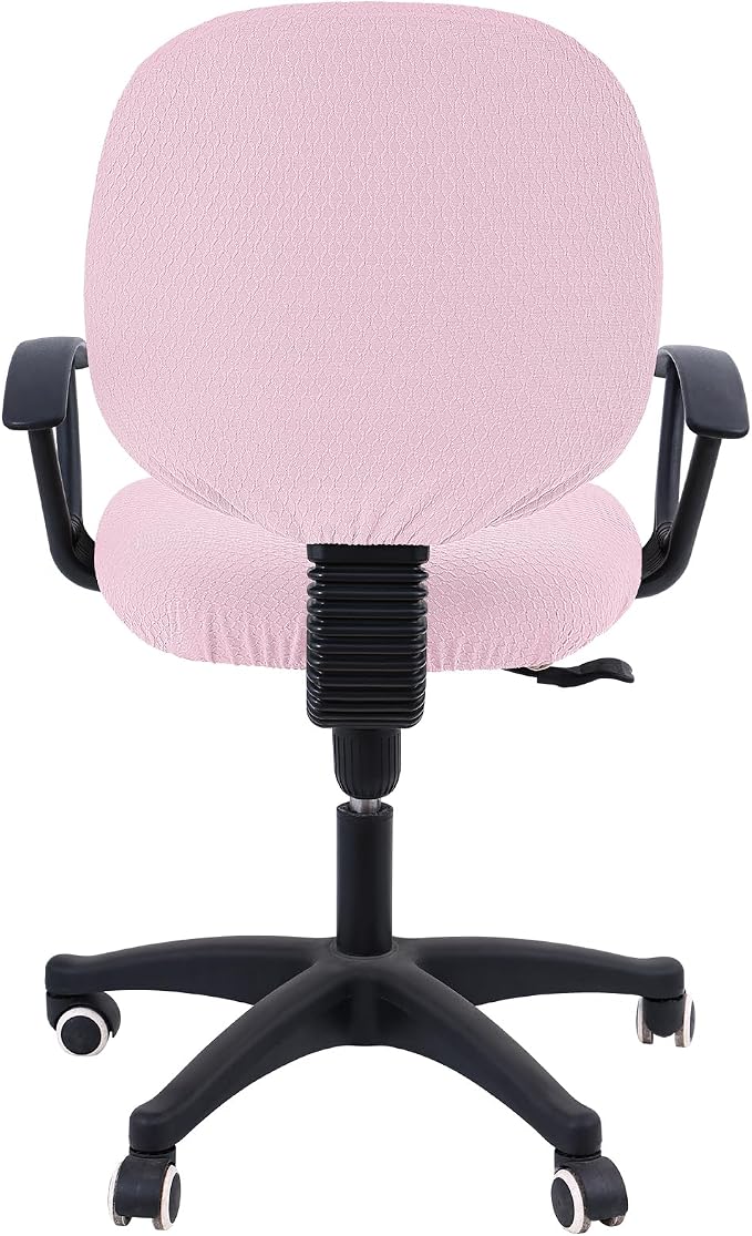 Smiry Stretch Jacquard Office Computer Chair Covers, Removable Washable Universal Desk Rotating Chair Slipcovers Protector, Seat + Backrest Cover, Pink
