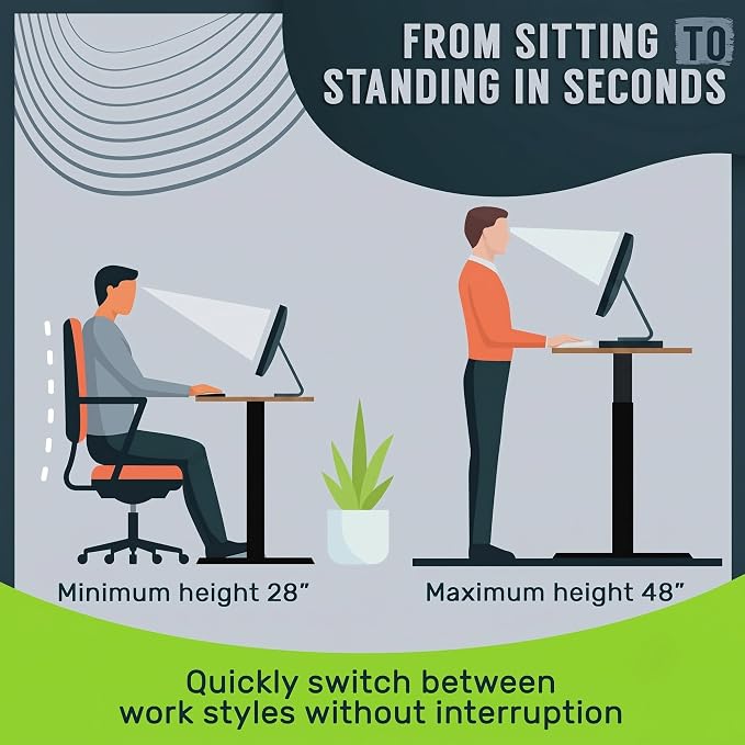 TechOrbits Electric Standing Desk Frame 60 x 24 Inch Tabletop - Motorized Workstation Two Leg Stand Up Desk with Memory Settings and Telescopic Sit Stand Height Adjustment (Black Frame/Wood BrownTop)