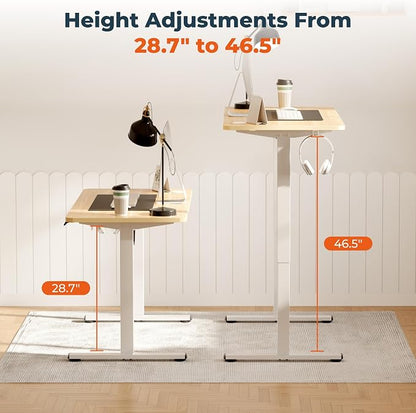 Adjustable Standing Desk, 63x24 Inches Home Office Desk with Memory Preset Computer Workstation Maple Top + White Frame