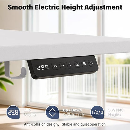 Electric Standing Desk, 63 x 30 Inch Extra Large Desktop, Adjustable Height Sit Stand Desk, Home Office Workstation for Dual & Triple Monitor, White