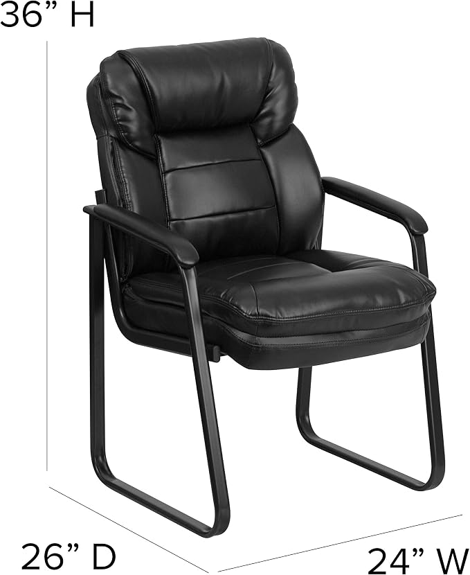 Flash Furniture Isla LeatherSoft Executive Side Reception Chair with Padded Arms and Sled Base, Upholstered Side Chair for Living Room/Office, Black
