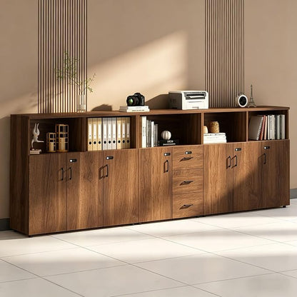 File Cabinet with Password Lock, Wood Lateral Filing Cabinet for Letter/A4 Files, 3 Drawer with Door, Printer Stand with Open Shelves for Home Office