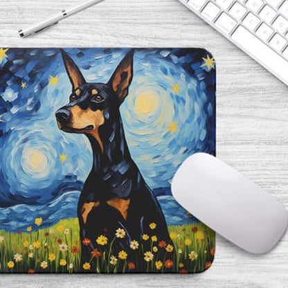 Starry Night Dog Mouse Pad for Computer Laptop Home Office Gaming Working Desk Desktop Accessories Non-Slip Rubber Mouse Pad for Dog Lovers (Doberman)