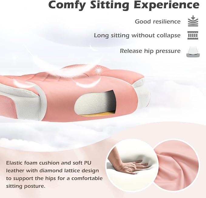 Pink Office Chair Ergonomic Desk Chair with Lumbar Support, Flip-Up Arms, Adjustable Swivel Computer Chair with Wheels, Comfortable PU Leather Cute Office Chair for Home Office Small Space