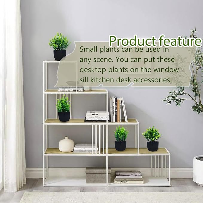 GREENTIME 4 Pack Fake Plants in Black Pot Mini Artificial Eucalyptus Potted Plant Small Faux Grass Greenery Potted for Indoor Home Office Farmhouse Bathroom Table Decoration