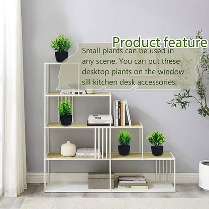 GREENTIME 4 Pack Fake Plants in Black Pot Mini Artificial Eucalyptus Potted Plant Small Faux Grass Greenery Potted for Indoor Home Office Farmhouse Bathroom Table Decoration