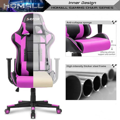 Homall Gaming Chair, Office Chair High Back Computer Chair Leather Desk Chair Racing Executive Ergonomic Adjustable Swivel Task Chair with Headrest and Lumbar Support (Violet)