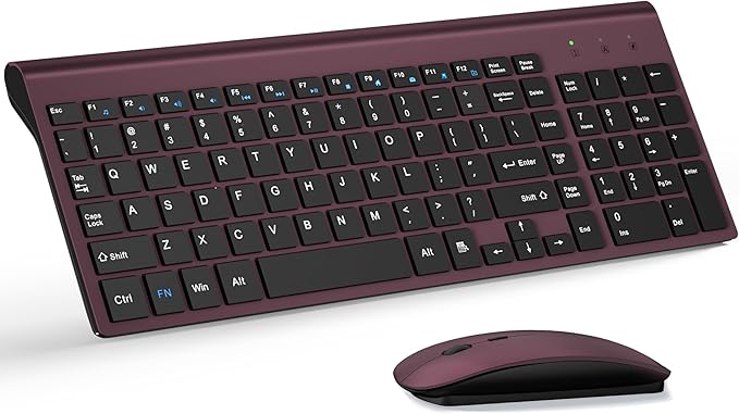 Wireless Keyboard and Mouse Ultra Slim Combo, TopMate 2.4G Silent Compact USB 2400DPI Mouse and Scissor Switch Keyboard Set with Cover, Batteries Included, for PC/Laptop/Windows/Mac - Wine Black