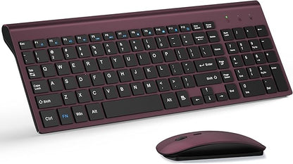 Wireless Keyboard and Mouse Ultra Slim Combo, TopMate 2.4G Silent Compact USB 2400DPI Mouse and Scissor Switch Keyboard Set with Cover, Batteries Included, for PC/Laptop/Windows/Mac - Wine Black