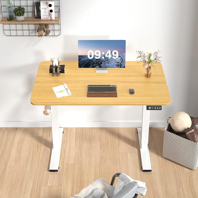 Furmax Electric Height Adjustable Standing Desk Large 40 x 24 Inches Sit Stand up Desk Home Office Computer Desk Memory Preset with T-Shaped Metal Bracket, Wood