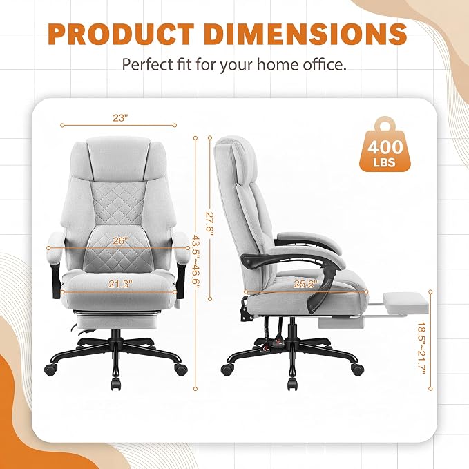 Shahoo Massage Office Chair with Heat & 6 Vibration Points, 400LBS Big and Tall Office Chair with Foot Rest, High Back Ergonomic Reclining Executive Desk Chair for Home Office Desk, PU Leather, Grey