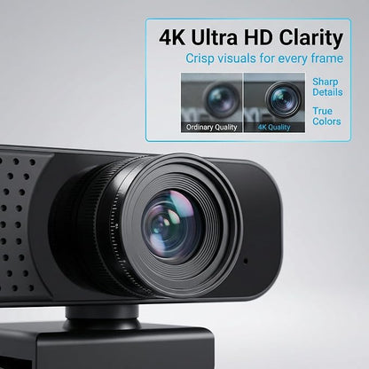 Gohero 4K Webcam with Dual PDAF Autofocus, 2 Noise Reduction Mics, Auto Light Correction, Privacy Cover, 83° FOV, USB-A, for PC, Mac, Laptop, Video Calls Pro Series
