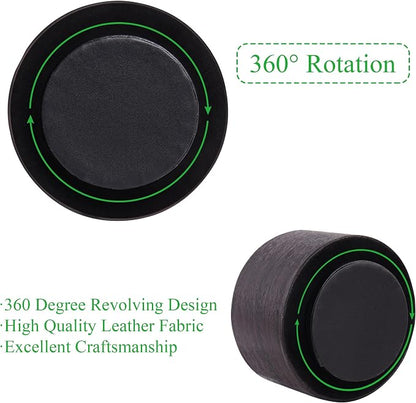 Round Leather Art Supply Organizer,Remote Control Holder,360 Degree Spinning,Multi-Functional Pencil Holder,4 Compartments Desktop Stationary Organizer(1-Dark Brown2)