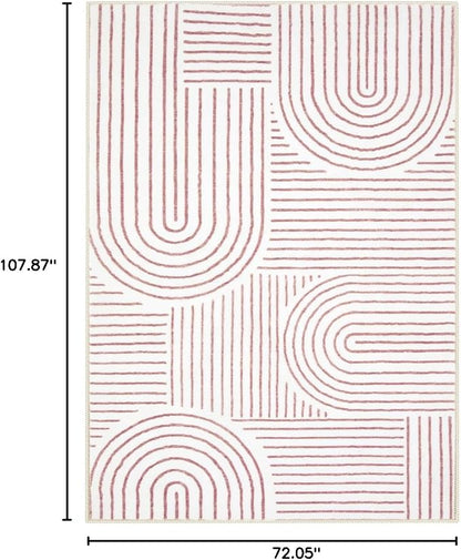Lahome Abstract 6x9 Area Rugs, Soft Washable Rugs for Living Room Ultra-Thin Non Slip Dining Room Rug, Pink Rug Throw Large Carpet for Bedroom Office Darrell (6'x9',Pink/White)