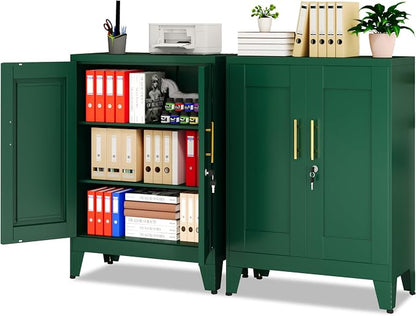 GAIOUS Green Metal File Cabinet with Lock(Two Units), Steel Storage Cabient | with 2 Doors and 2 Adjustable Shelves, Multifunctional Locked Cabinet for Home/Office/Garage/Tool Room, Accent Furniture