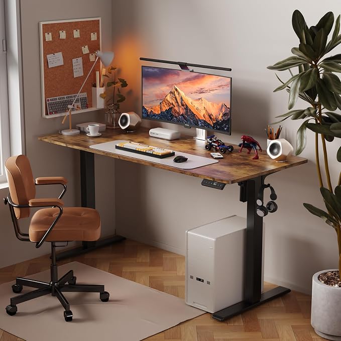WALKINGDESK 48x24 Inches Height Adjustable Electric Standing Desk with 2 Hooks for Home Office, Ergonomic Sit Stand up Desk with Splice Board, Rustic Brown