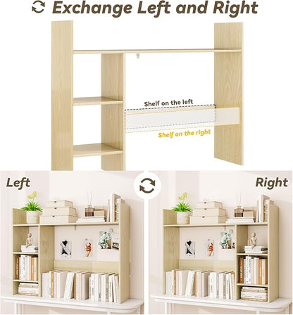FTZxHKLX Desktop Bookshelf, 37.4’’ Wooden Desk Storage Hutch with 3 Shelves,4 Tier Multipurpose Display Shelf with Storage, Wooden Desk Shelf Organizer for Computer Desk, College Dorm, Office, Home