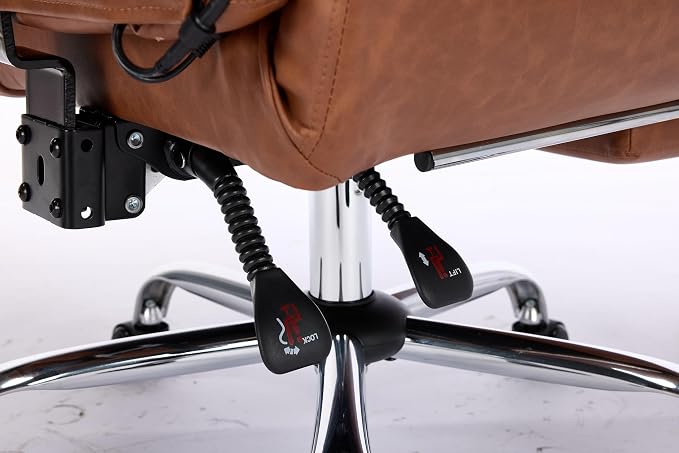 DYHOME Brown Leather Office Chair Cross Legged Sitting with Massage and Footrest, Heavy Duty Desk Chairs, Swivel Ergonomic Computer Gaming Chairs with Lumbar Support, Wheels Flip-up Arms Adjustable