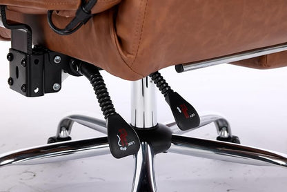 DYHOME Brown Leather Office Chair Cross Legged Sitting with Massage and Footrest, Heavy Duty Desk Chairs, Swivel Ergonomic Computer Gaming Chairs with Lumbar Support, Wheels Flip-up Arms Adjustable