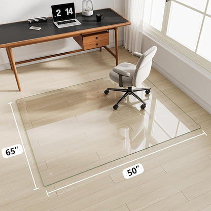Glass Chair Mat 50" x 65" Heavy Duty Tempered Glass Office Chair Mat, Glass Floor Mat with Round Corner and Polished Edge for Smooth Glide, Office Chair Mat for Carpet, Hardwood Floor