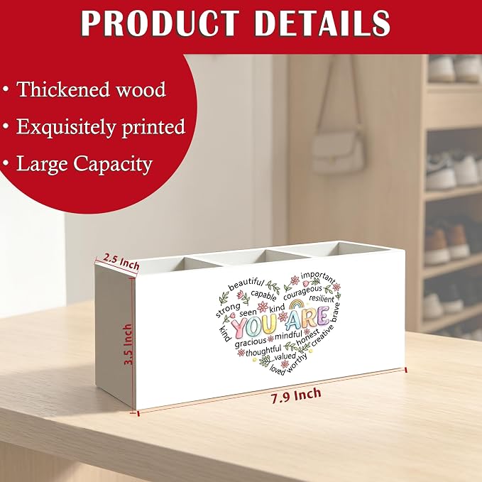 Positive Affirmation Gifts for Women Pen Pencil Holder Organizer for Desk Decor, Inspirational You Are Words of Affirmation Gifts Wood Signs Makeup Brush Toothbrush Holder