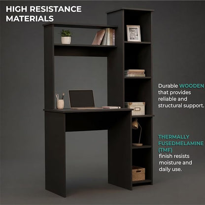 Tuhome Versalles Writing Desk with Two Superior Shelves, Five Side Open Storage Compartments, Space-Saving Modern Workstation Design for Studios and Offices, Ideal for Organization, Books