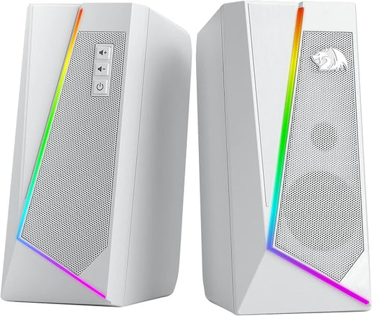 Redragon GS520 RGB Desktop Speakers, 2.0 Channel PC Computer Stereo Speaker with 6 Colorful LED Modes, Enhanced Sound and Easy-Access Volume Control, USB Powered w/ 3.5mm Cable, White